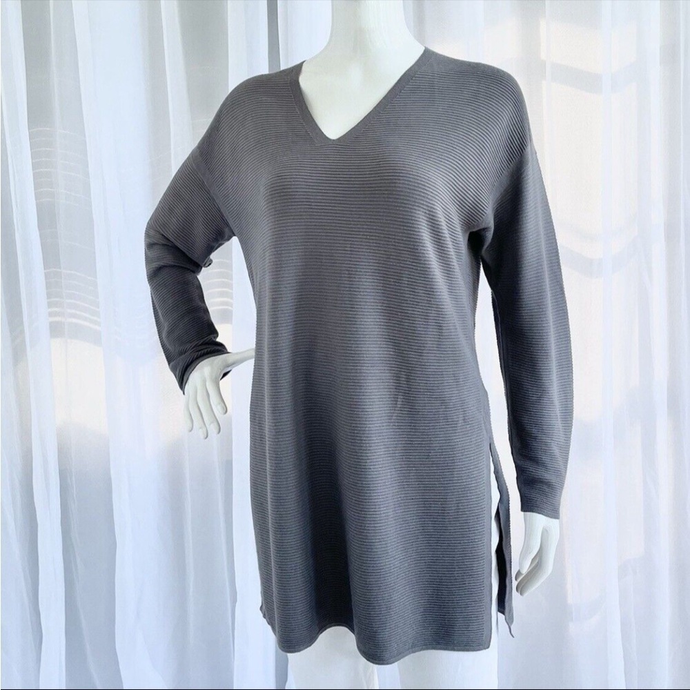 Lafayette 148 NY Gray Ribbed Knit Long Sleeve Tunic | Size Small - Picture 1 of 5